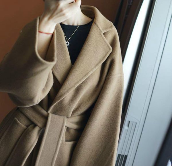 women's wool & blends double-sided cashmere coat for autumn and winter 2021 medium long silhouette loose thickened lazy tweed, Black
women's wool & blends double-sided cashmere coat for autumn and winter 2021 medium long silhouette loose thickened lazy tweed, Black