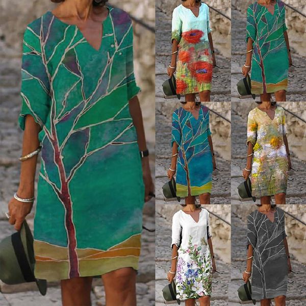 Vintage Dress Casual Women Tracksuits Plus Size Fashion Print V Neck Mid Sleeve Slim High Waisted Summer Sundress Vestidos, Gray
Vintage Dress Casual Women Tracksuits Plus Size Fashion Print V Neck Mid Sleeve Slim High Waisted Summer Sundress Vestidos, Gray