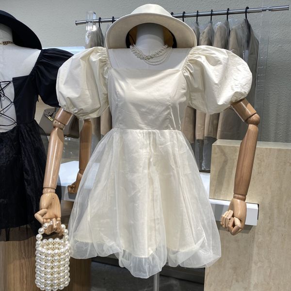 sennvchaoxian temperament waist net stitching dress care machine open back lace up square neck bubble sleeve a-line skirt 210510, Black;gray
sennvchaoxian temperament waist net stitching dress care machine open back lace up square neck bubble sleeve a-line skirt 210510, Black;gray