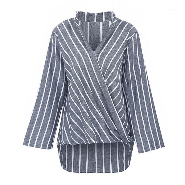 women plus size blouse contrast stripes shirt v neck low high irregular hemline long sleeve casual blouses elegant women's & shirts, White
women plus size blouse contrast stripes shirt v neck low high irregular hemline long sleeve casual blouses elegant women's & shirts, White