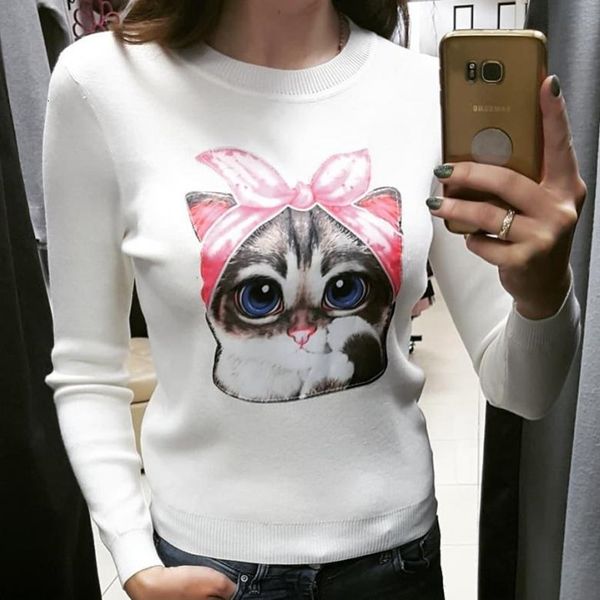 women's t-shirt spring autumn style shirts cute cat print long sleeve o neck tshirt femme casual slim fit women tees, White
women's t-shirt spring autumn style shirts cute cat print long sleeve o neck tshirt femme casual slim fit women tees, White