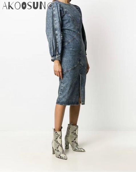 casual dresses woman udrea dark blue acid wash effect long puff-sleeve denim dress front slit round neck fitted 2021, Black;gray
casual dresses woman udrea dark blue acid wash effect long puff-sleeve denim dress front slit round neck fitted 2021, Black;gray