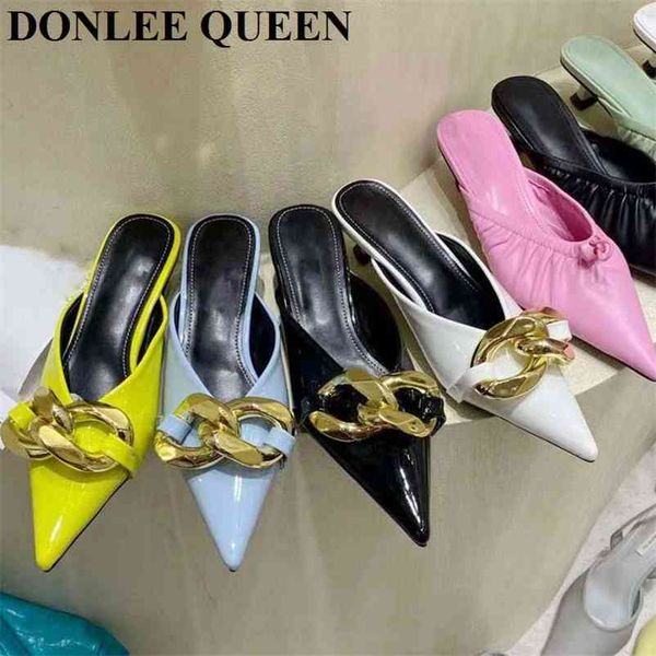 fashion brand metal chain slipper elegant kitten heels mule shoes pointed toe slide outdoor flip flops summer sandal 210619, Black
fashion brand metal chain slipper elegant kitten heels mule shoes pointed toe slide outdoor flip flops summer sandal 210619, Black