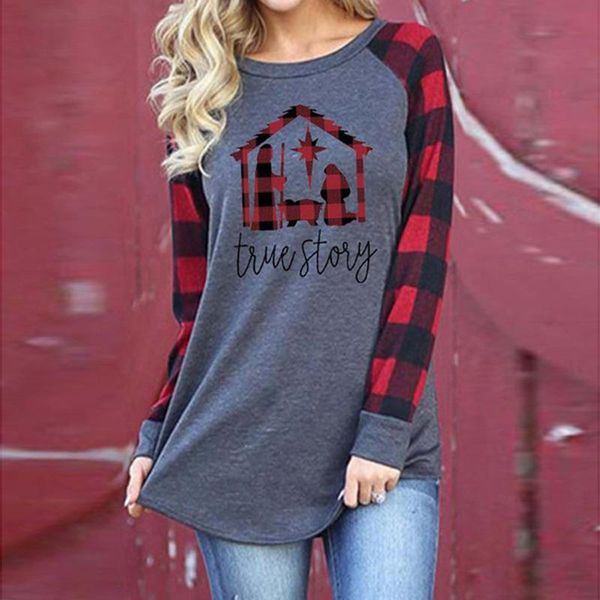 women's t-shirt harajuku woman tshirts women design printing plaid stitching long sleeve casual poleras mujer camisetas, White
women's t-shirt harajuku woman tshirts women design printing plaid stitching long sleeve casual poleras mujer camisetas, White