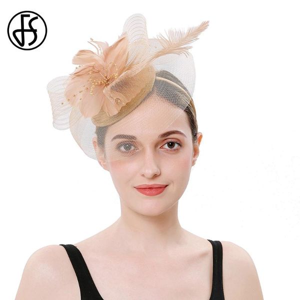 stingy brim hats fs fascinator hat with veil headband flower feather elegant women ladies weeding bride hair accessories 2021, Blue;gray