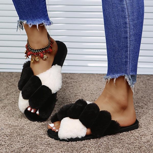 slippers winter women leisure faux fur indoor flat heel fluffy furry footwear cozy cross strap casual house floor shoes ladies, Black
slippers winter women leisure faux fur indoor flat heel fluffy furry footwear cozy cross strap casual house floor shoes ladies, Black