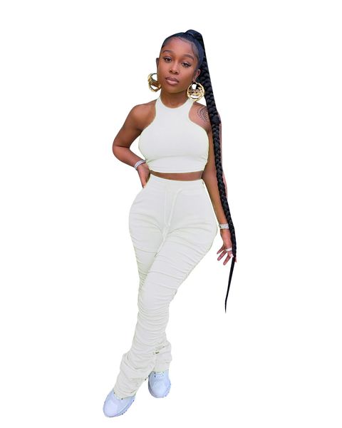 nightclub party wear two piece women's solid color halter sleeveless backless crop long stacked pants with draped sets, Gray
nightclub party wear two piece women's solid color halter sleeveless backless crop long stacked pants with draped sets, Gray