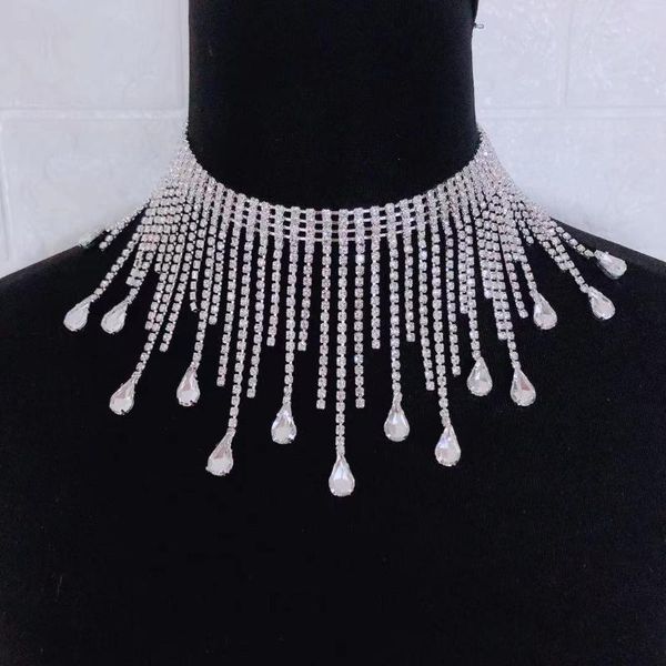 chains fashion luxury rhinestone long tassel crystal drop pendant necklace women's collar statement jewelry, Silver
chains fashion luxury rhinestone long tassel crystal drop pendant necklace women's collar statement jewelry, Silver