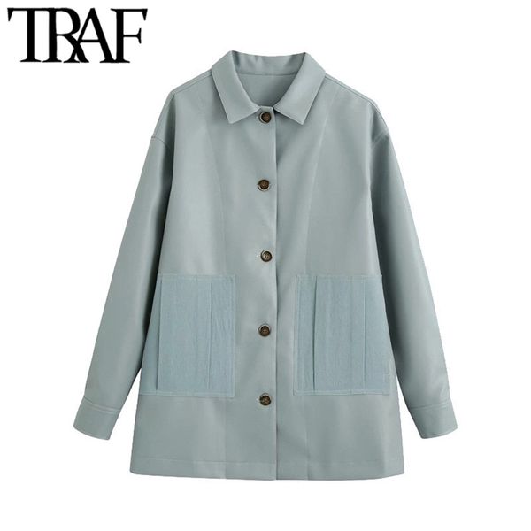 women fashion with pockets faux leather loose jacket coat vintage long sleeve button-up female outerwear chic 210507, Black
women fashion with pockets faux leather loose jacket coat vintage long sleeve button-up female outerwear chic 210507, Black