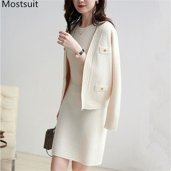 vintage elegant knitted two piece sets women spring cardigan + sleeveless dress outfits fashion ladies 2 pcs 210513, White
vintage elegant knitted two piece sets women spring cardigan + sleeveless dress outfits fashion ladies 2 pcs 210513, White