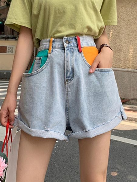 summer high waisted denim womens short jeans femme khaki wide leg colorful pockets y2055, White;black
summer high waisted denim womens short jeans femme khaki wide leg colorful pockets y2055, White;black