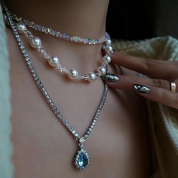 pendant necklaces exquisite crystal heart shape necklace for women girlfriend gift fashion neck jewelry elegant pearl chain chokers set, Silver
pendant necklaces exquisite crystal heart shape necklace for women girlfriend gift fashion neck jewelry elegant pearl chain chokers set, Silver