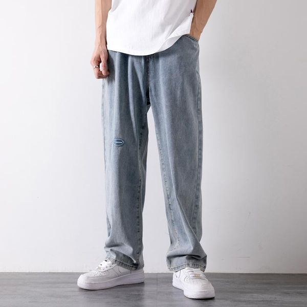 men's jeans korean classic light summer thin straight tube elastic waist floor trousers loose ruffian handsome wide leg pants, Blue
men's jeans korean classic light summer thin straight tube elastic waist floor trousers loose ruffian handsome wide leg pants, Blue