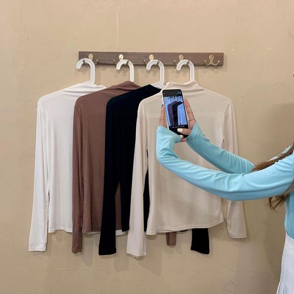 women's t-shirt sanmuzi's self-made early autumn long sleeve tight bottomed shirt with inside, solid color semi high neck slim ra, White
women's t-shirt sanmuzi's self-made early autumn long sleeve tight bottomed shirt with inside, solid color semi high neck slim ra, White