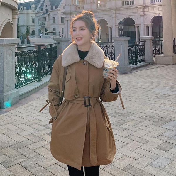 women's trench coats winter fur liner thick coat women add velvet warm solid belt mid-length jacket plus size fashion windbreaker outwe, Tan;black
women's trench coats winter fur liner thick coat women add velvet warm solid belt mid-length jacket plus size fashion windbreaker outwe, Tan;black