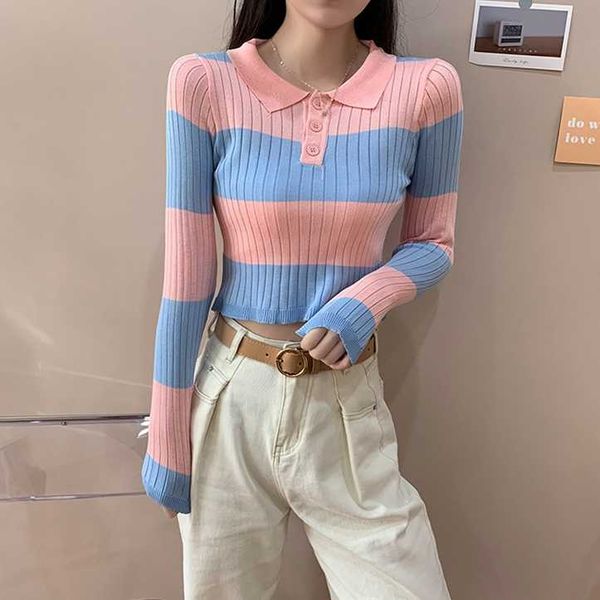 autumn spring women striped sweater jumpers turn-down collar cropped pullover crop for female women's sweaters, White;black
autumn spring women striped sweater jumpers turn-down collar cropped pullover crop for female women's sweaters, White;black