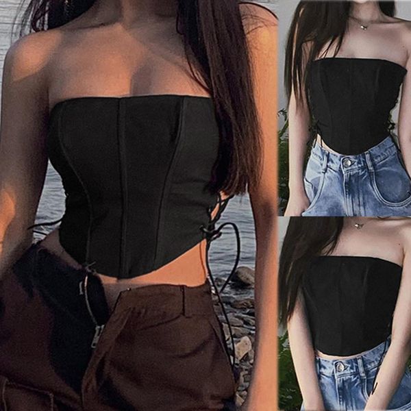 black fashion bandage womens camis tube summer gothic vest sleeveless crop chic wrap solid breast corset, White
black fashion bandage womens camis tube summer gothic vest sleeveless crop chic wrap solid breast corset, White