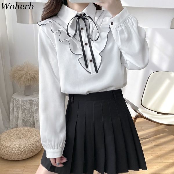 spring women blouse turn-down collar kawaii ruffle shirts casual korean ladies loose chic blusas mujer 210417, White
spring women blouse turn-down collar kawaii ruffle shirts casual korean ladies loose chic blusas mujer 210417, White