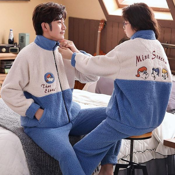 men's sleepwear winter 2 pieces couple pajamas set men women coral fleece warm thicken pajama casual embroidery zip coat homewear, Black;brown
men's sleepwear winter 2 pieces couple pajamas set men women coral fleece warm thicken pajama casual embroidery zip coat homewear, Black;brown