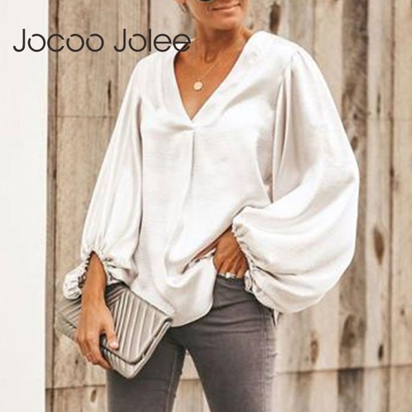 women elegant v neck satin loose blouse office lady shirt casual lantern sleeve smooth silk streetwear 210428, White
women elegant v neck satin loose blouse office lady shirt casual lantern sleeve smooth silk streetwear 210428, White