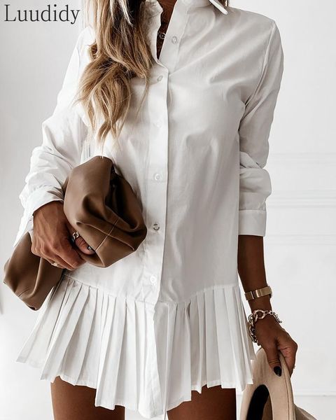 women long sleeve white pleated shirt dress elegant fashion ruffles hem mini casual dresses, Black;gray
women long sleeve white pleated shirt dress elegant fashion ruffles hem mini casual dresses, Black;gray