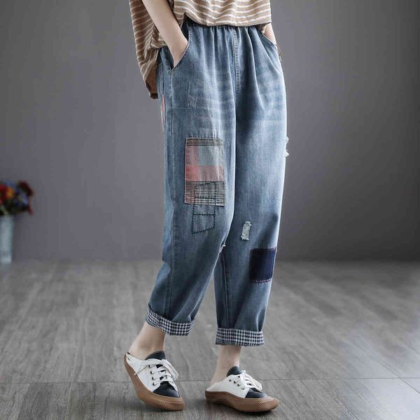 women's jeans qi engraved drawing art cotton wash nine point jeans new summer patching hole loose harem pants, Blue
women's jeans qi engraved drawing art cotton wash nine point jeans new summer patching hole loose harem pants, Blue