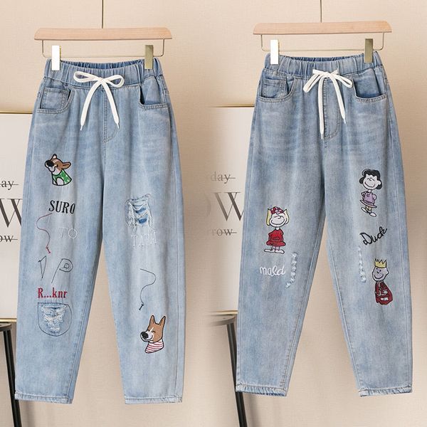 ripped high mom jeans plus size denim pants for women female vintage embroidery elastic waist ankle length trousers baggy, Blue
ripped high mom jeans plus size denim pants for women female vintage embroidery elastic waist ankle length trousers baggy, Blue