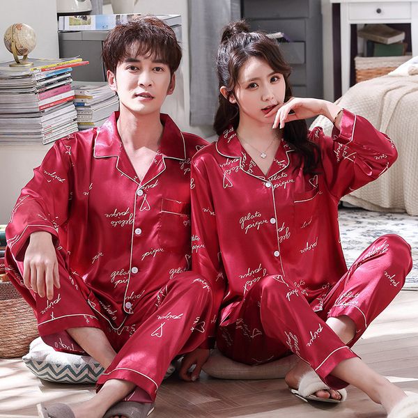 satin couple pajamas set for lovers quality pjs home suit spring women&men sleepwear cardigan long sleeved pyjamas, Black;red
satin couple pajamas set for lovers quality pjs home suit spring women&men sleepwear cardigan long sleeved pyjamas, Black;red