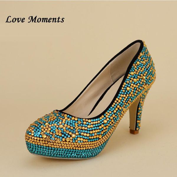 love moments blue and gold rhinestone wedding shoes women's pumps high platform bride party dress, Black 
love moments blue and gold rhinestone wedding shoes women's pumps high platform bride party dress, Black