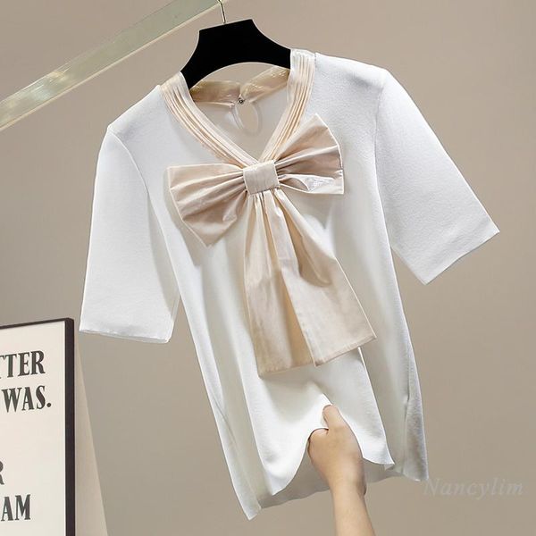 women's t-shirt women t-shirts sweet big bow color contrast patchwork v-neck pullover short sleeve knitted tshirt slim femme 2021, White
women's t-shirt women t-shirts sweet big bow color contrast patchwork v-neck pullover short sleeve knitted tshirt slim femme 2021, White