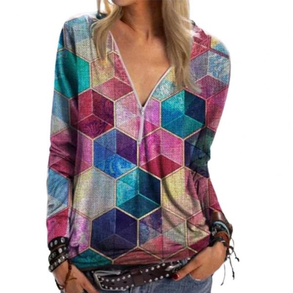women's t-shirt fashion women 2021 long sleeve geometric print cotton blend zipper v neck pullover streetwear spring/summer, White
women's t-shirt fashion women 2021 long sleeve geometric print cotton blend zipper v neck pullover streetwear spring/summer, White