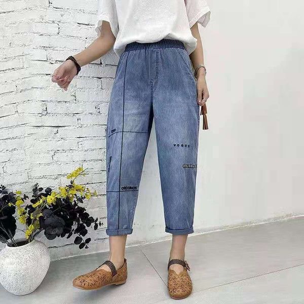 women's jeans summer arts style women loose casual elastic waist ankle-length pants cotton denim embroidery harem w337 uf1q, Blue
women's jeans summer arts style women loose casual elastic waist ankle-length pants cotton denim embroidery harem w337 uf1q, Blue