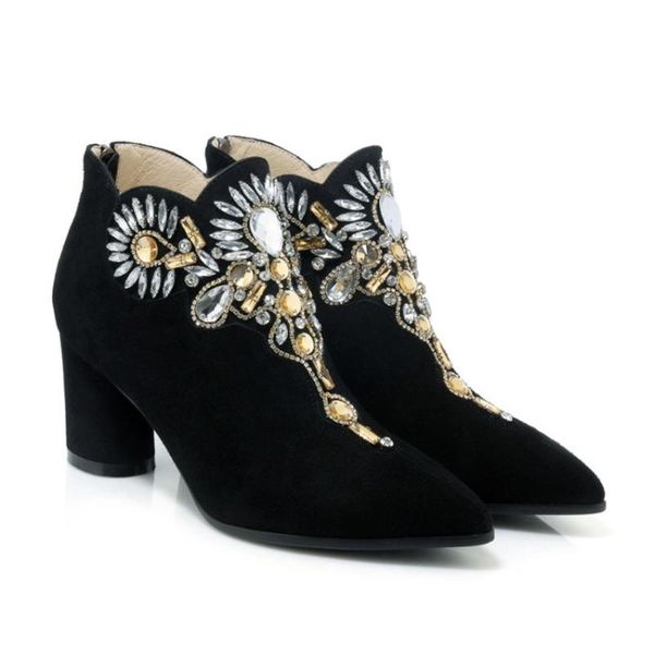 boots womens pointy toe genuine suede leather rhinestones crystal ankle block high heel shoes warm winter 2colors, Black
boots womens pointy toe genuine suede leather rhinestones crystal ankle block high heel shoes warm winter 2colors, Black