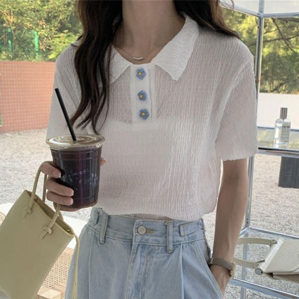 women's blouses & shirts alien kitty sweet girls flower button folds streetwear summer fashion women thin soft short sleeves casual, White
women's blouses & shirts alien kitty sweet girls flower button folds streetwear summer fashion women thin soft short sleeves casual, White
