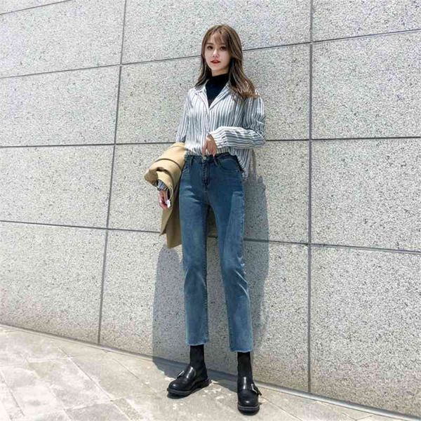 6t high waist stretch jeans straight barreled women's capris in autumn and winter uuv9, Blue
6t high waist stretch jeans straight barreled women's capris in autumn and winter uuv9, Blue