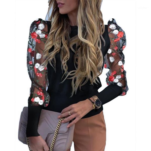 women's blouses & shirts casual women shirt o neck mesh floral embroidery long puff sleeve slim blouse spring autumn, White
women's blouses & shirts casual women shirt o neck mesh floral embroidery long puff sleeve slim blouse spring autumn, White