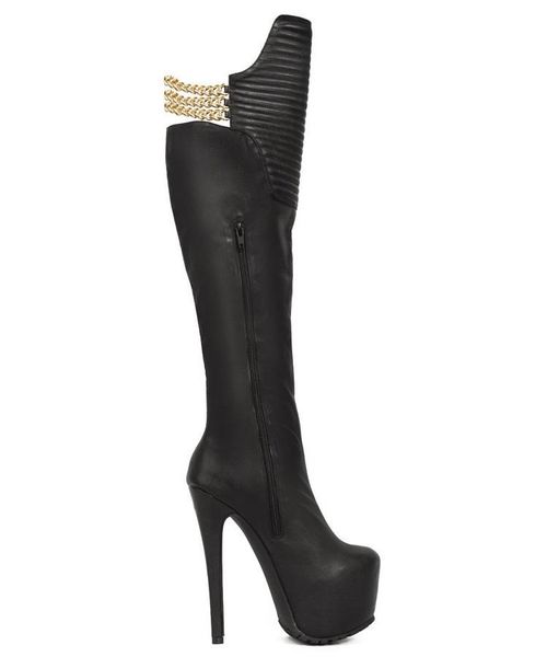 boots big fashion women solid black super high thin heels side zipper chain bands platform over-the-knee ship
boots big fashion women solid black super high thin heels side zipper chain bands platform over-the-knee ship