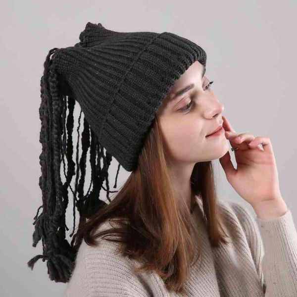 autumn winter knitted wool straight stripe dirty braid wig men's and women's warm hat, Black
autumn winter knitted wool straight stripe dirty braid wig men's and women's warm hat, Black