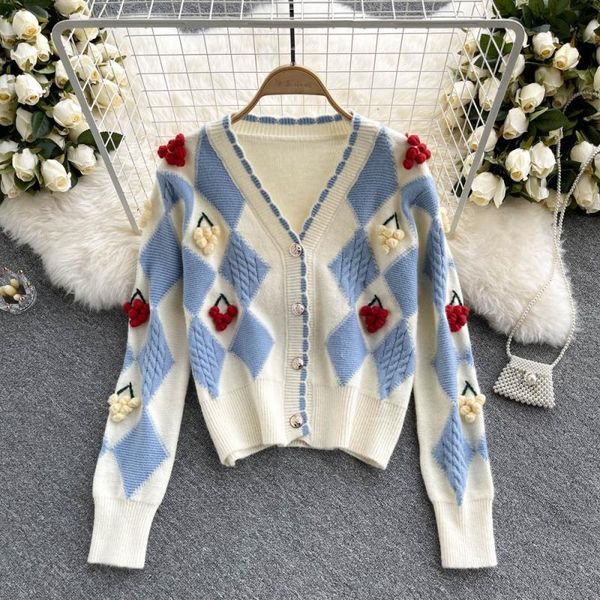 women's knits & tees sweet college style knitted cardigan women design argyle plaid casual loose sweater autumn winter thick warm outer, White
women's knits & tees sweet college style knitted cardigan women design argyle plaid casual loose sweater autumn winter thick warm outer, White