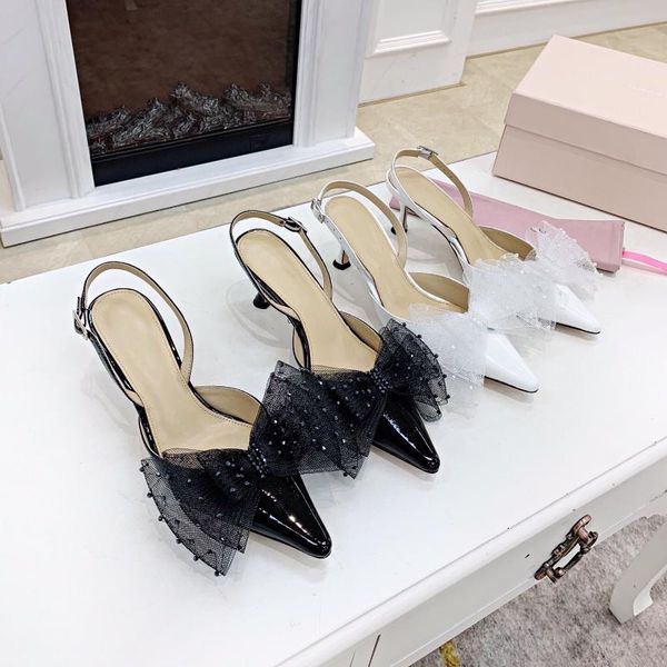 est summer party shoes elegant patent leather woman sandals butterfly-knot pointed toes thin heels, Black
est summer party shoes elegant patent leather woman sandals butterfly-knot pointed toes thin heels, Black