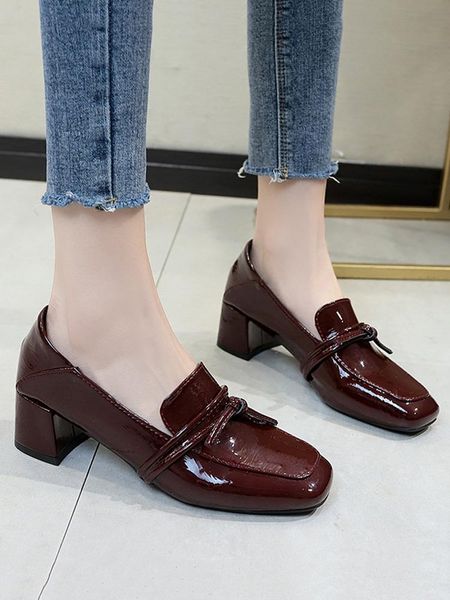 dress shoes single women's thick with spring and autumn square head high heels patent leather british style, Black
dress shoes single women's thick with spring and autumn square head high heels patent leather british style, Black