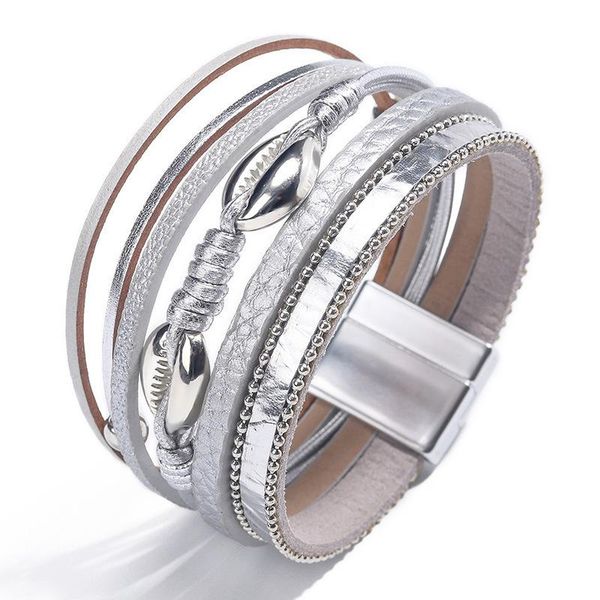 charm bracelets european and american pu leather multi-layer magnet buckle hand woven shell accessories women's bracelet, Golden;silver
charm bracelets european and american pu leather multi-layer magnet buckle hand woven shell accessories women's bracelet, Golden;silver