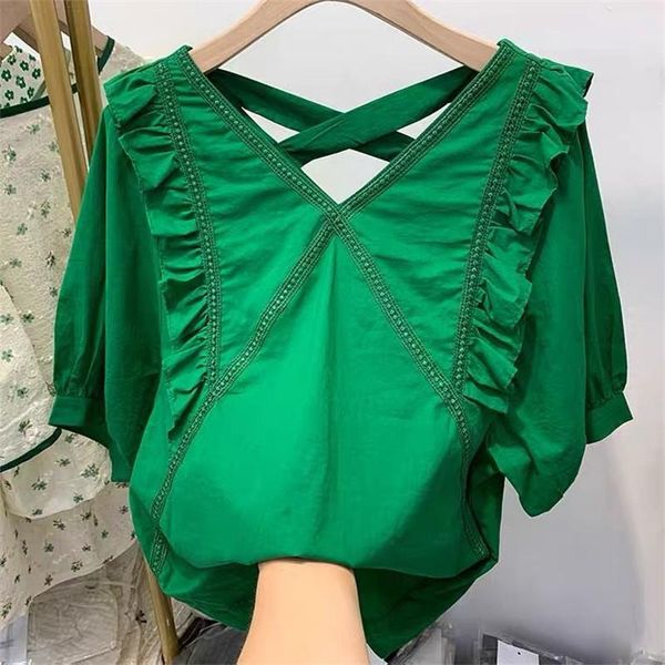 women's blouses & shirts cotton summer women temperament korean v-neck lattice short sleeve loose casual fashion blusas mm0672cotton, White
women's blouses & shirts cotton summer women temperament korean v-neck lattice short sleeve loose casual fashion blusas mm0672cotton, White