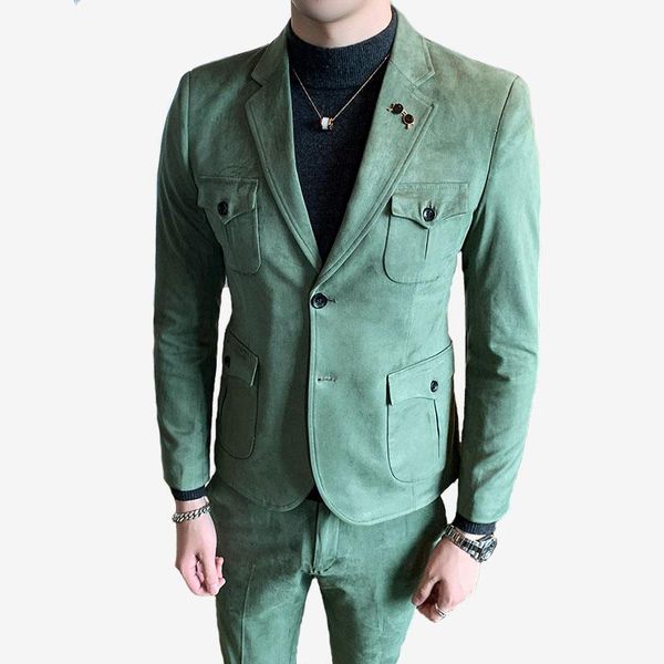 suede men suits two pieces autunm green pocket long sleeved korean casual business slim fit blazers costume homme men's, White;black
suede men suits two pieces autunm green pocket long sleeved korean casual business slim fit blazers costume homme men's, White;black