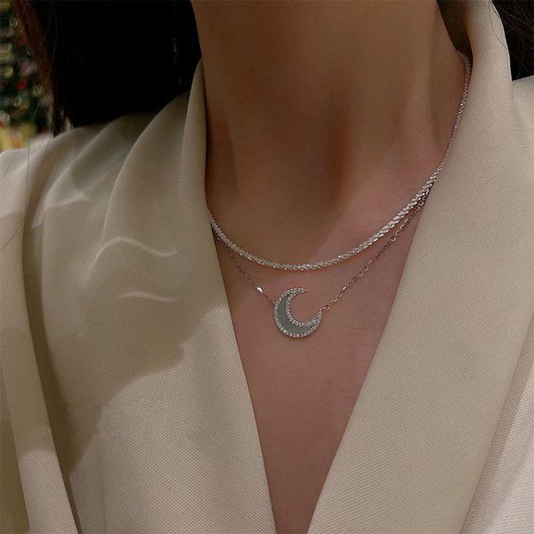 double layer chain moon pendants necklaces for women temperament simple wild clavicle choker jewelry 2021 pendant, Silver
double layer chain moon pendants necklaces for women temperament simple wild clavicle choker jewelry 2021 pendant, Silver