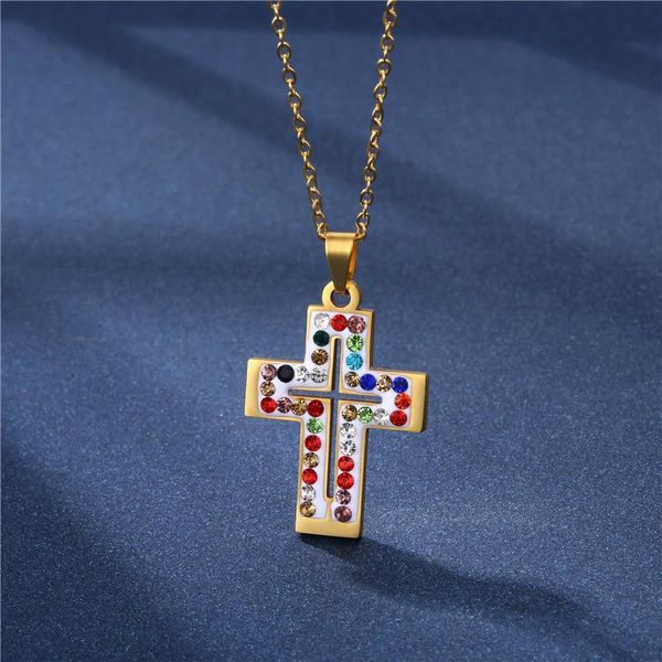 pendant necklaces colorful cz christian cross necklace stainless steel statement charm choker for woman men religion jewelry, Silver 
pendant necklaces colorful cz christian cross necklace stainless steel statement charm choker for woman men religion jewelry, Silver