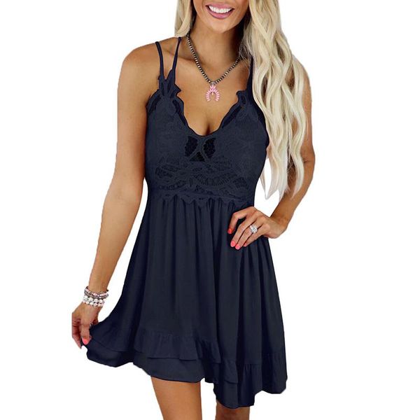 casual dresses women's lace patchwork mini dress deep v neck sleeveless ruffle hem short party wdc7975, Black;gray
casual dresses women's lace patchwork mini dress deep v neck sleeveless ruffle hem short party wdc7975, Black;gray