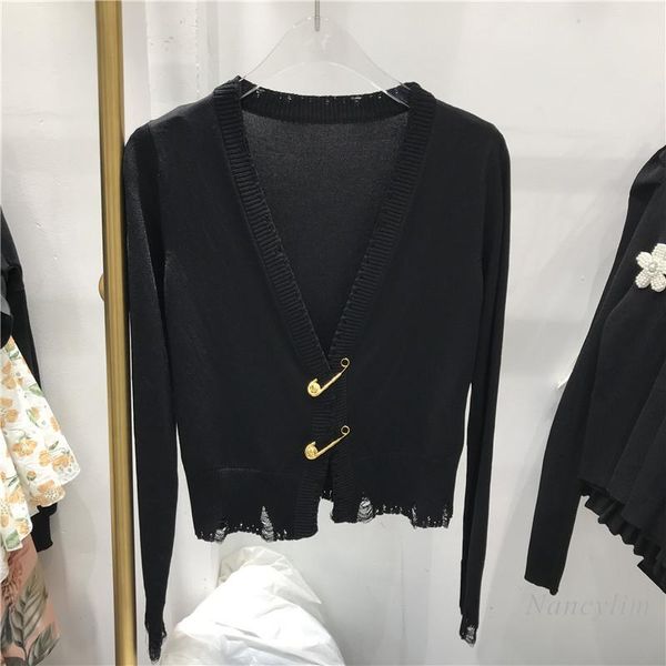 women's knits & tees hollow-out ripped knitwear cardigan womens autumn temperament pin slimming long sleeves v-neck knit top, White
women's knits & tees hollow-out ripped knitwear cardigan womens autumn temperament pin slimming long sleeves v-neck knit top, White