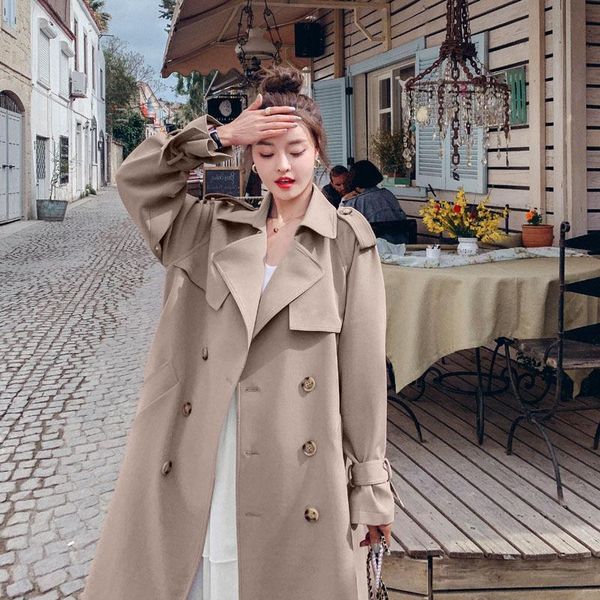 women's trench coats 2021 spring autumn korean mid-length loose over-the-knee coat women pink windbreaker female overcoats g572, Tan;black
women's trench coats 2021 spring autumn korean mid-length loose over-the-knee coat women pink windbreaker female overcoats g572, Tan;black