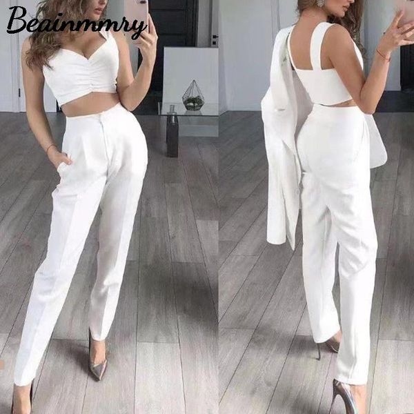 women's two piece pants women 3 pieces suits blazer coat pant summer single button sling breathable turndown collar office lady jacket, White
women's two piece pants women 3 pieces suits blazer coat pant summer single button sling breathable turndown collar office lady jacket, White